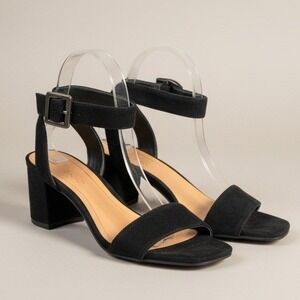 Vionic Sandals Women 7 Black Zinfandel Suede Block Heel Ankle Strap New